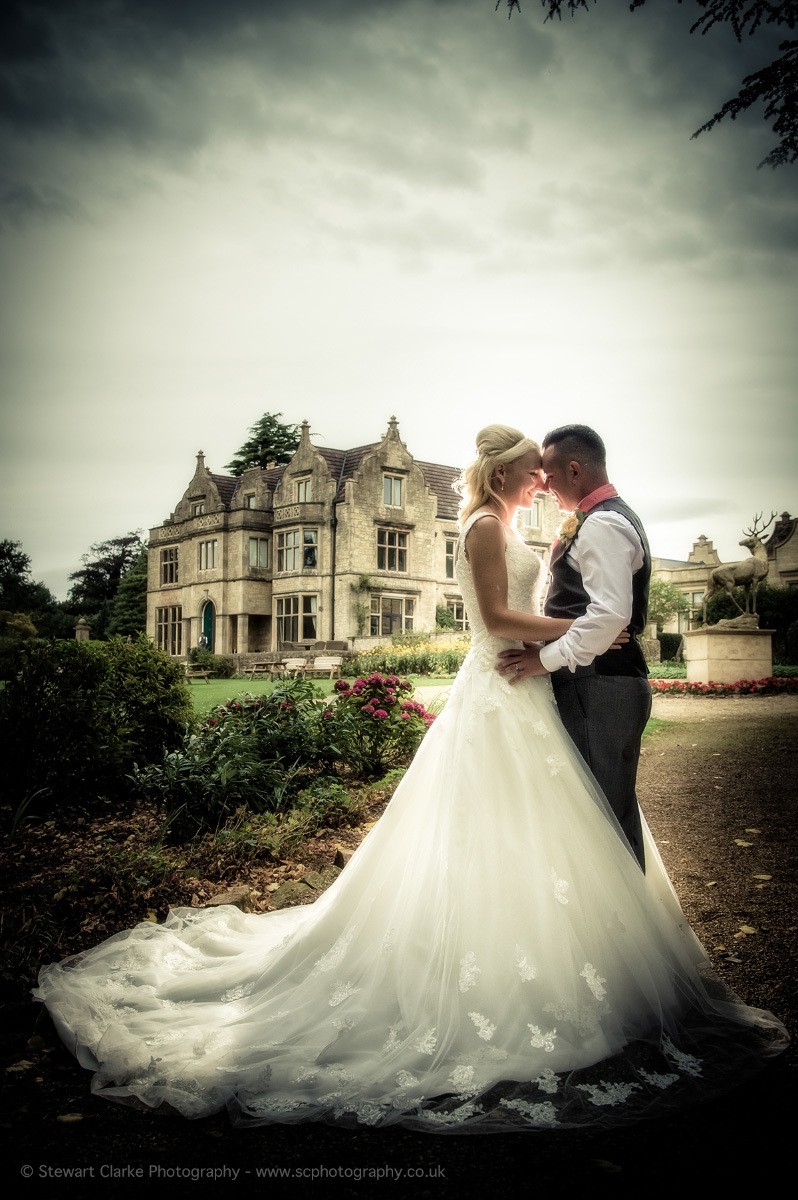 Creative wedding photography, bride and groom at old town Manor
