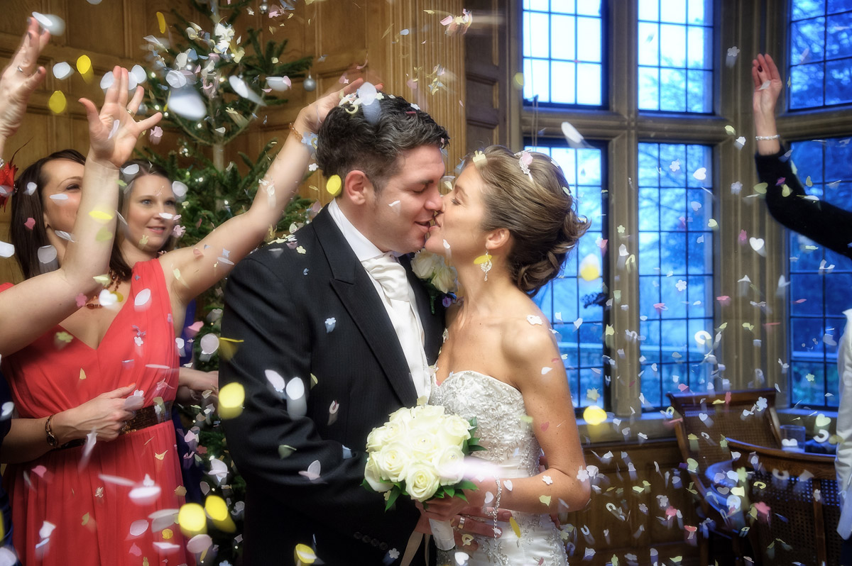 Indoor Confetti Wedding Photography at Coombe Lodge Venue