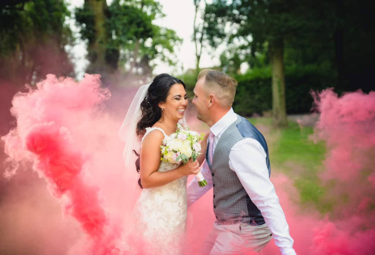 Smoke grenade, wedding photography, Bristol