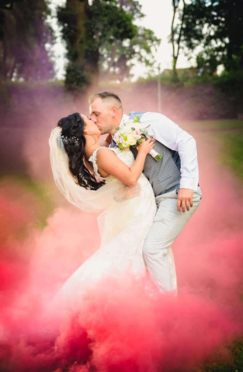 Creative Smoke Grenades Wedding Photography at Eastwood Park Venue