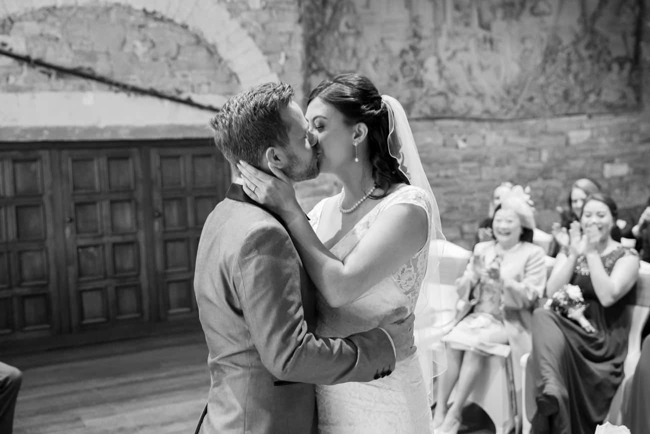 First Kiss Wedding Photography at Thornbury Castle Venue