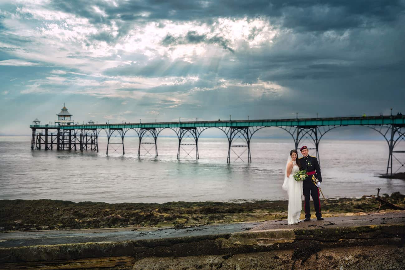 Military Bride & Groom wedding photography at Clevedon seafront