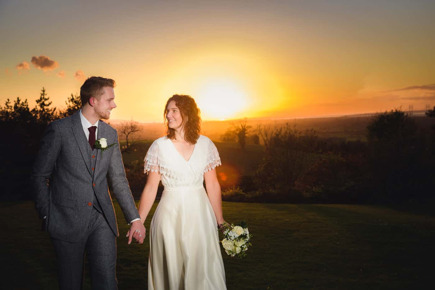 Bride & Groom sunset wedding photography at Old Down Manor