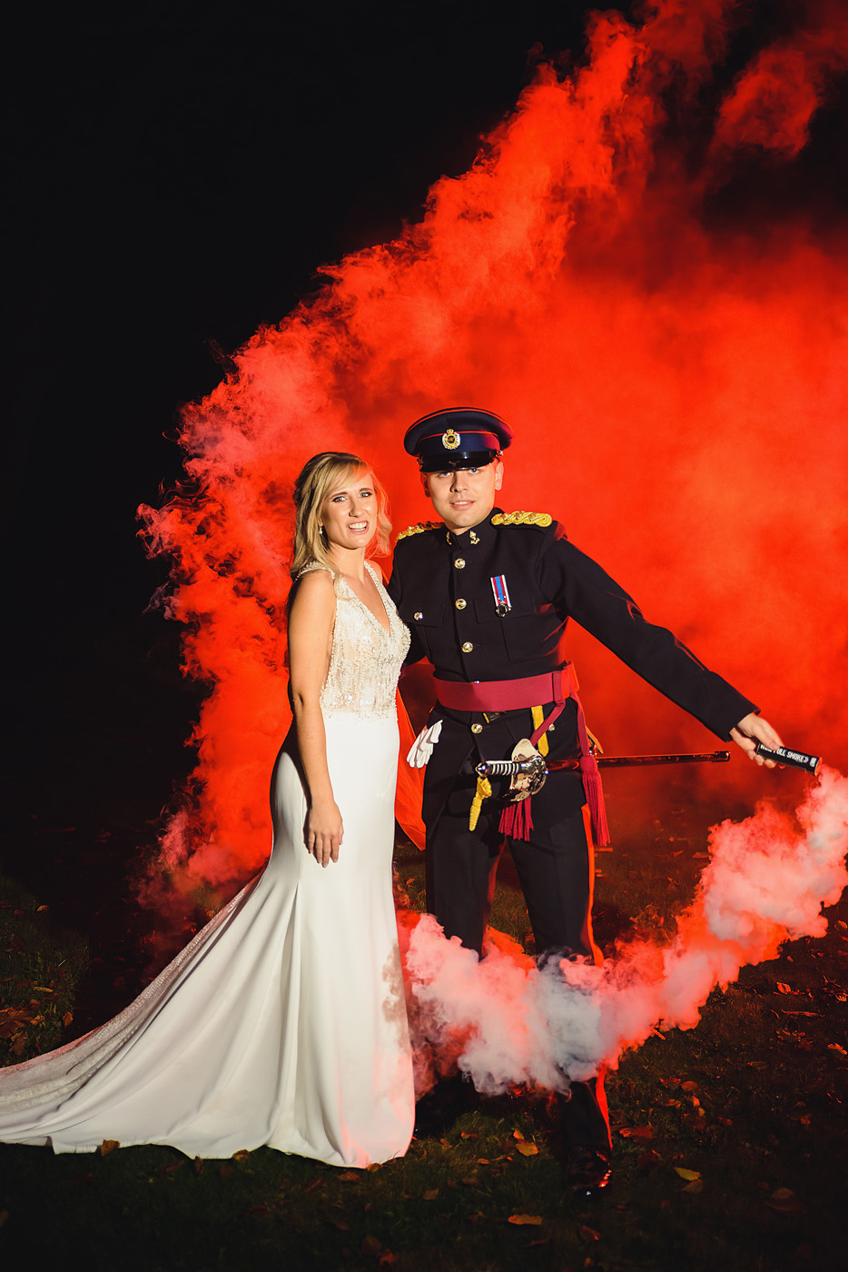 Creative Smoke Grenades Wedding Photography at Berwick Lodge Venue