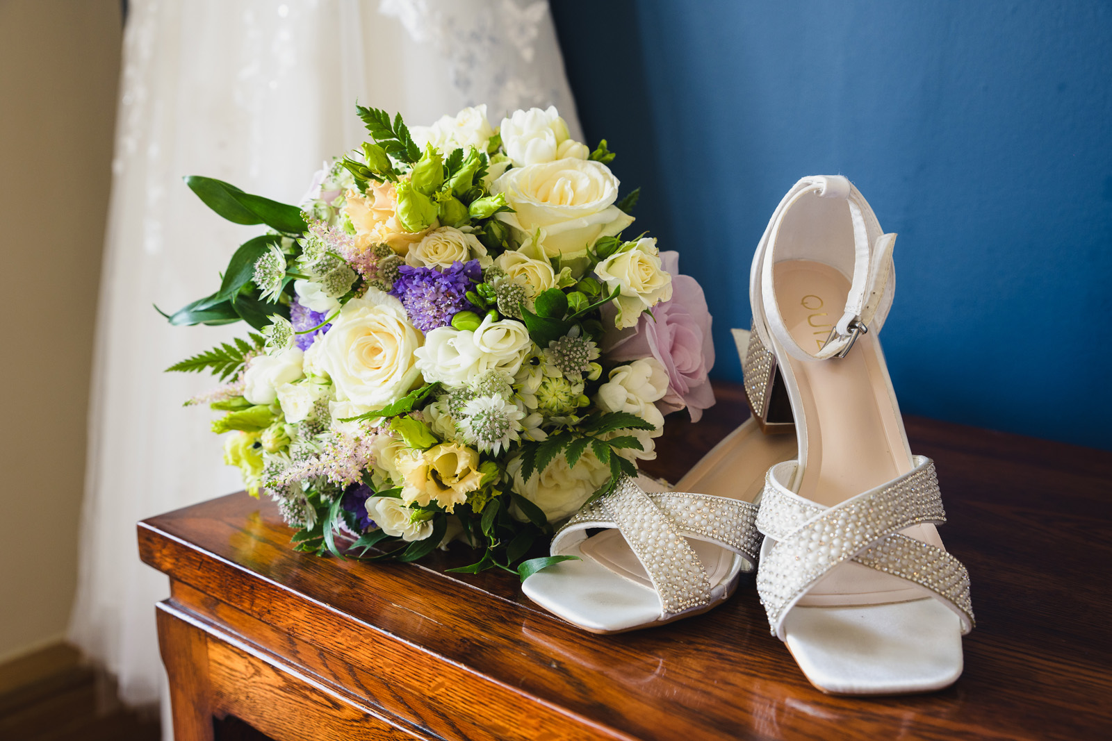 Dress, Flowers, Shoes Wedding Photography at Coombe Lodge Venue